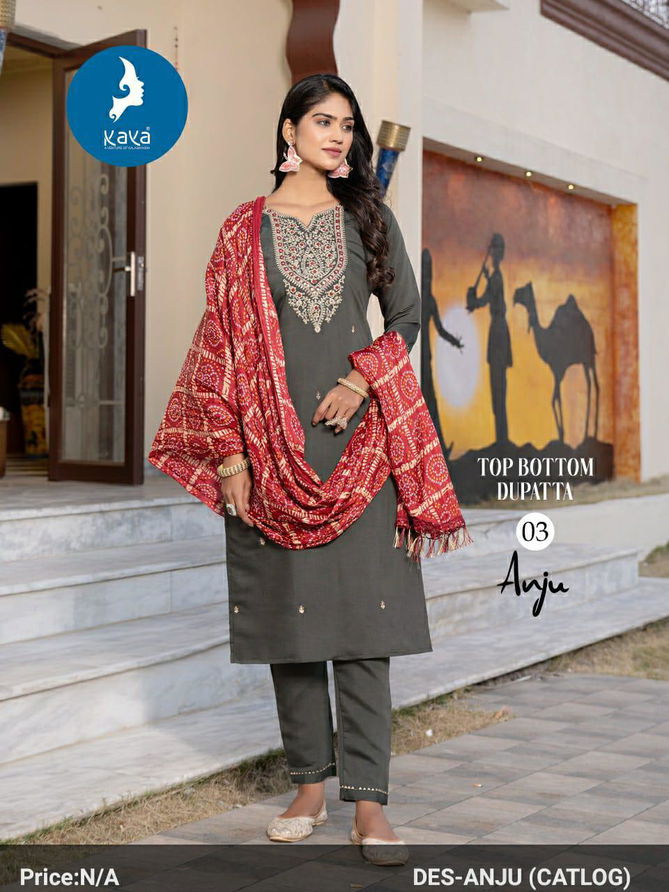 Anju By Kaya Roman Silk Kurti With Bottom Dupatta Wholesale Shop In Surat